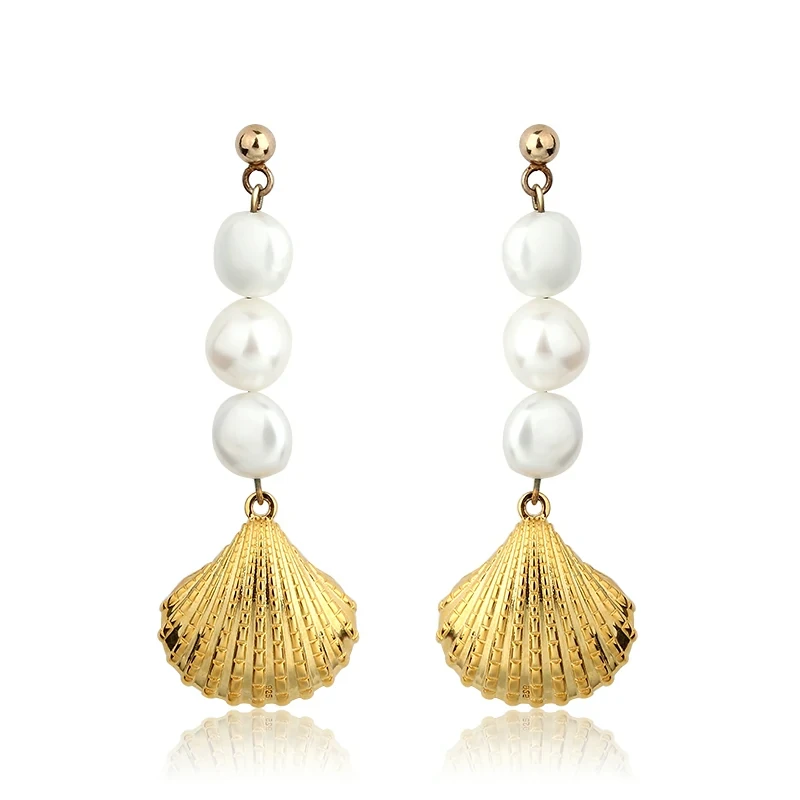 Sterling Silver 925 Baroque Pearl Shell Drop earrings
