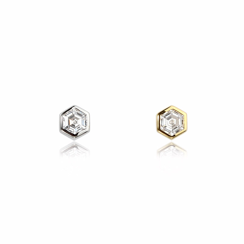 925 Sterling Silver Hexagon CZ Earring Studs