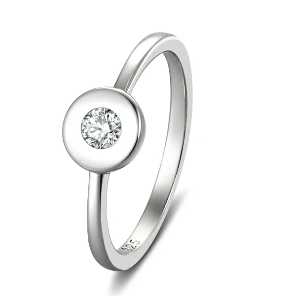 925 sterling silver round zirconia polished effect ring