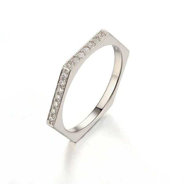 925 Sterling Silver Hexagon CZ Ring