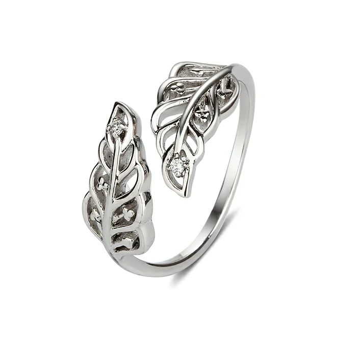 925 Sterling Silver Leaf CZ Ring