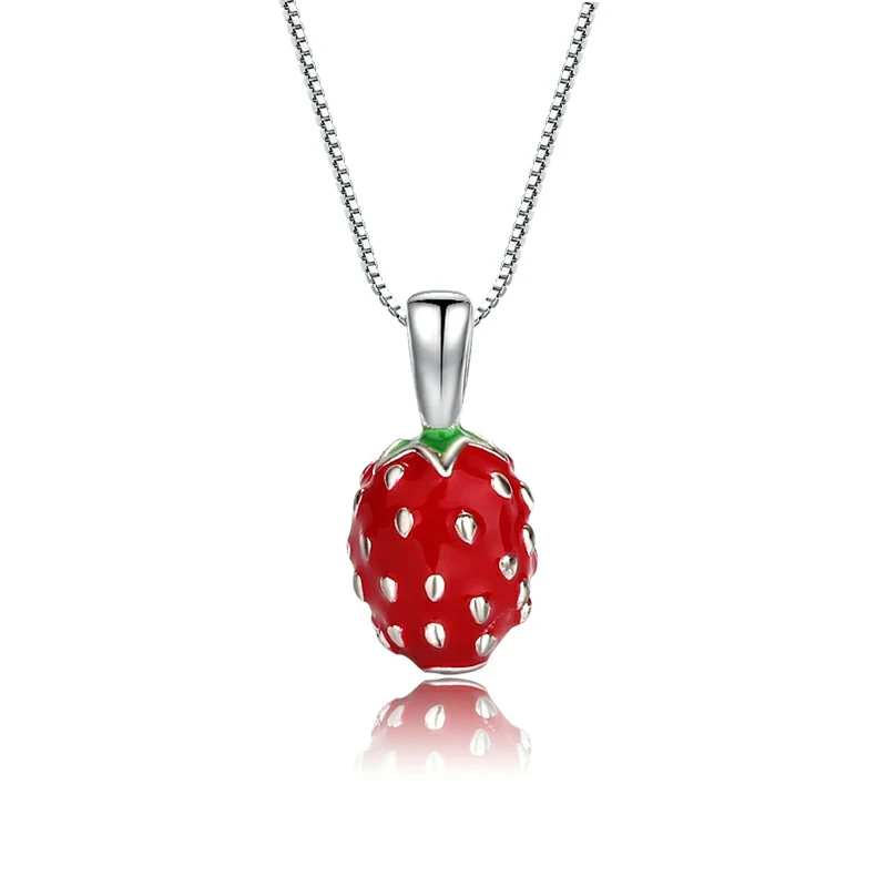 925 Sterling Silver Enamel Strawberry Pendant