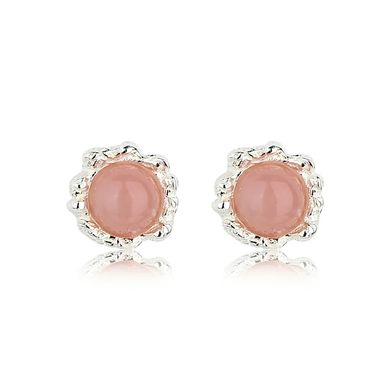925 Sterling Silver Pink Opal Earring Stud