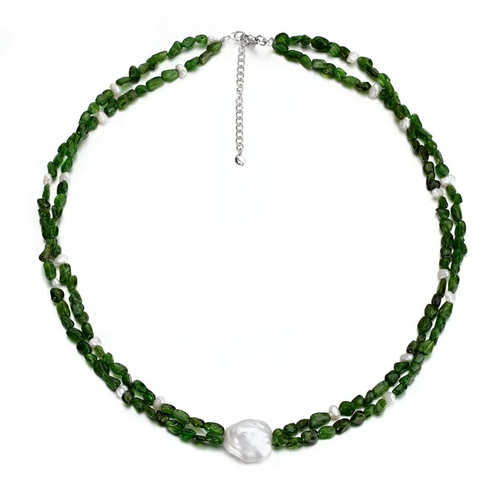 925 Sterling Silver Gems Pearl Double Layers Necklace