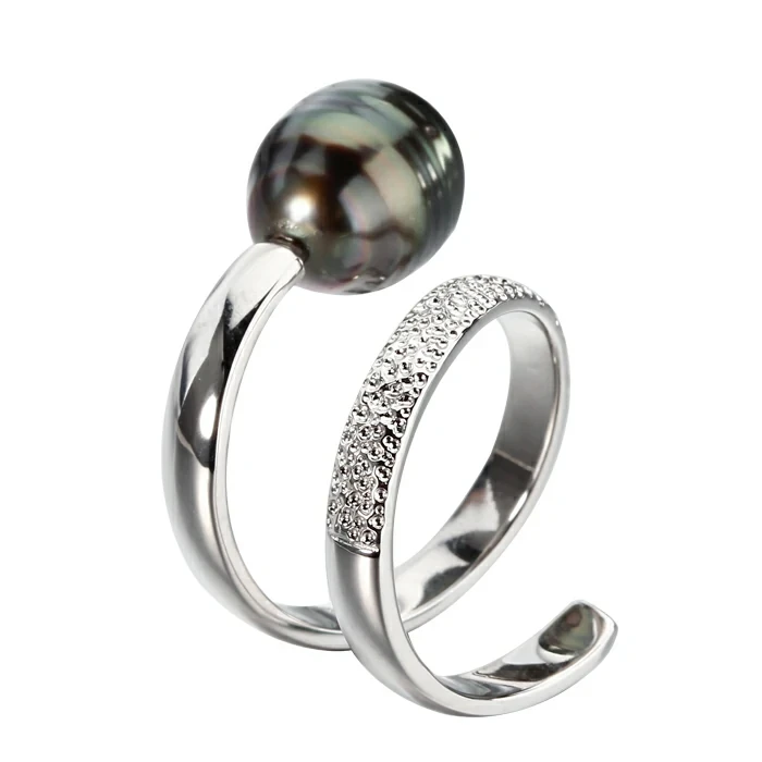 925 Sterling Silver Tahitian Pearl Open Ring