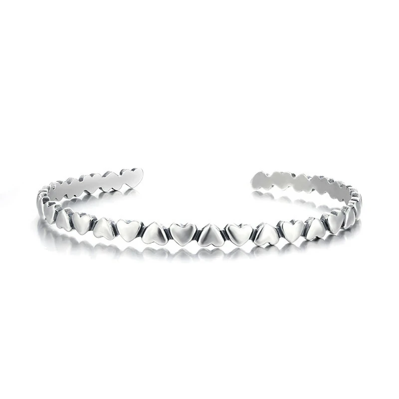 925 Sterling Silver Heart Open Bangle