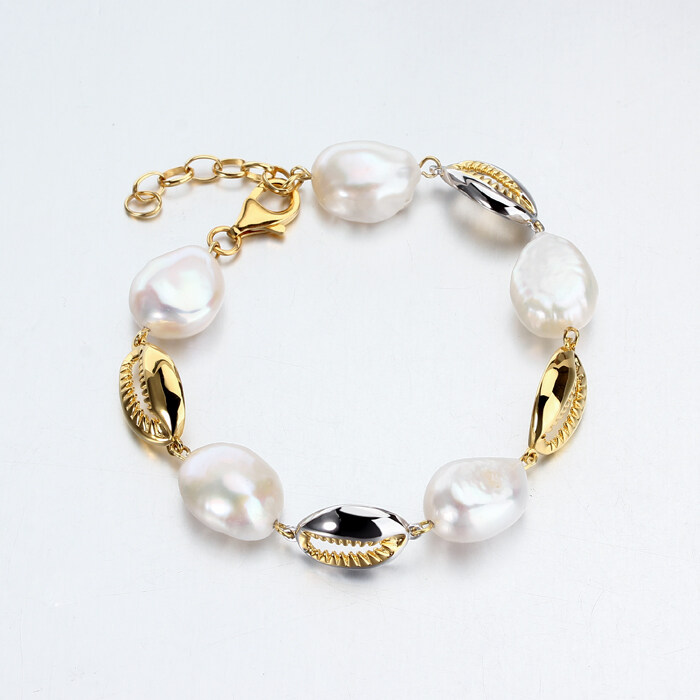 925 Sterling Silver Baroque Pearl Bracelet