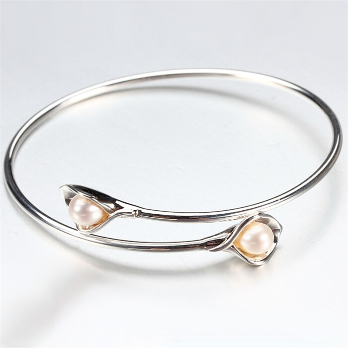 925 Sterling Silver Pearl LILY Open Bangle