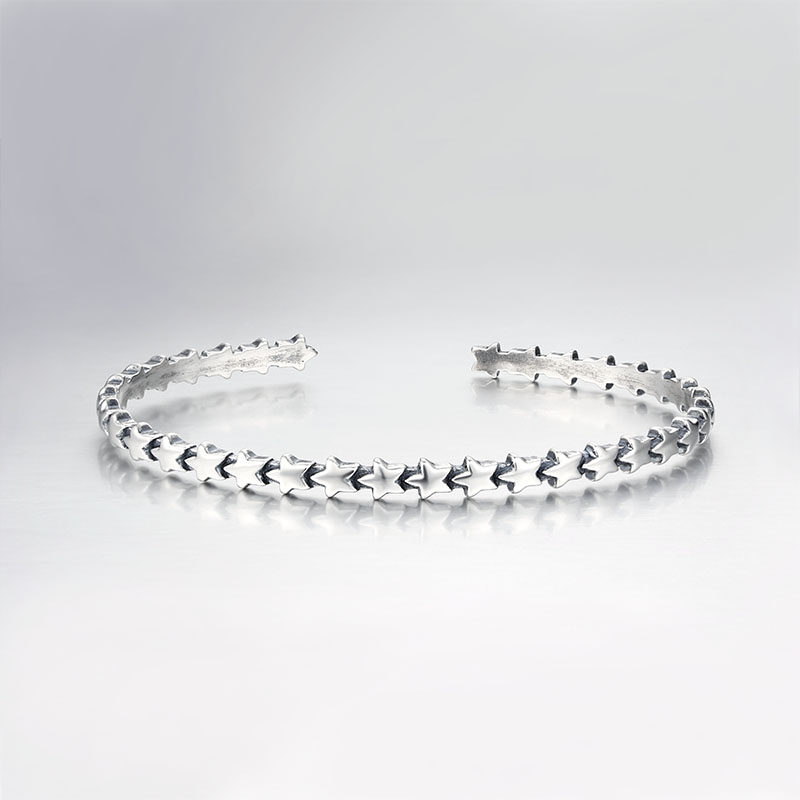 925 Sterling Silver Star Open Bangle