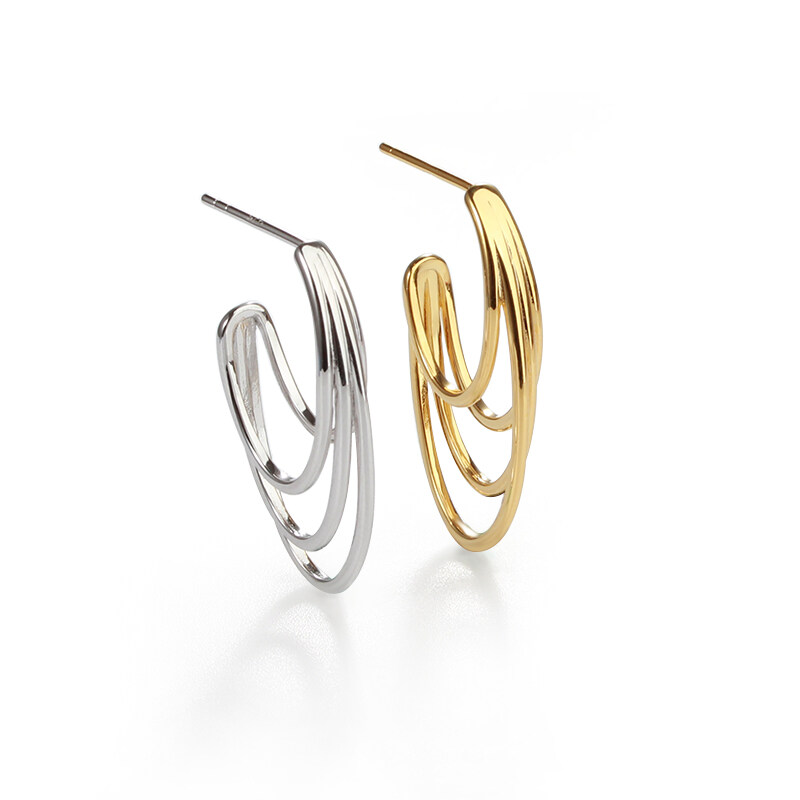 925 Sterling Silver Multilayer Hoop Stud