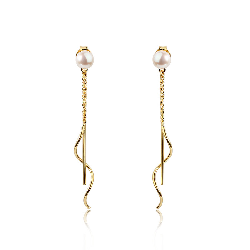 925 Sterling Silver Pearl Chain Earring Stud