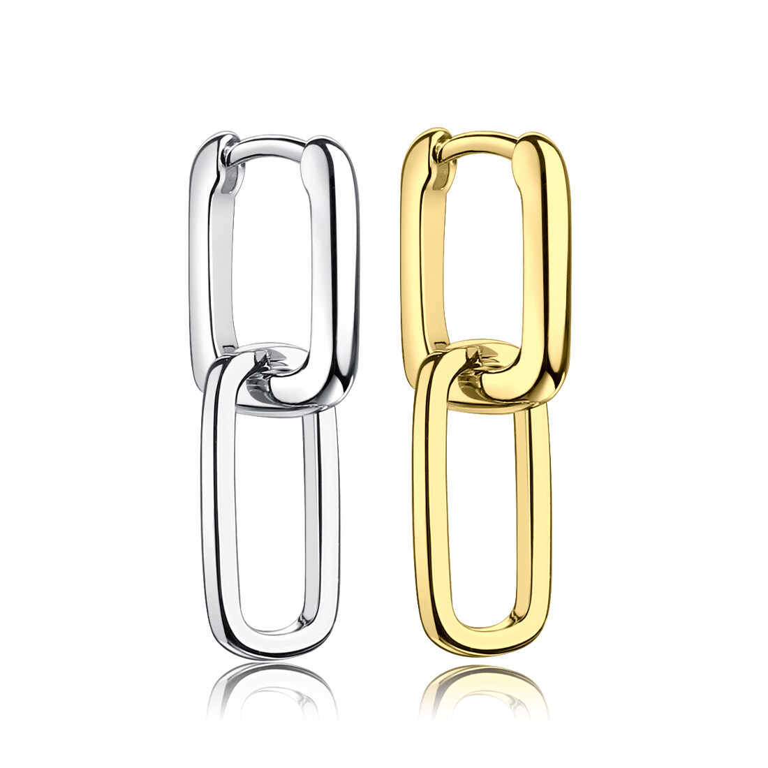 925 Sterling Silver Double Links Huggie Earring