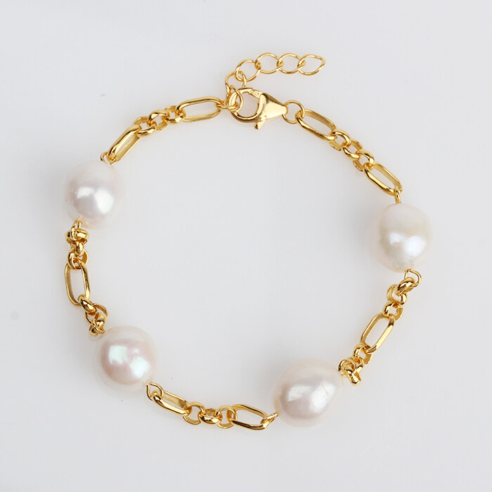 925 Sterling Silver Chain & Baroque Pearl Bracelet