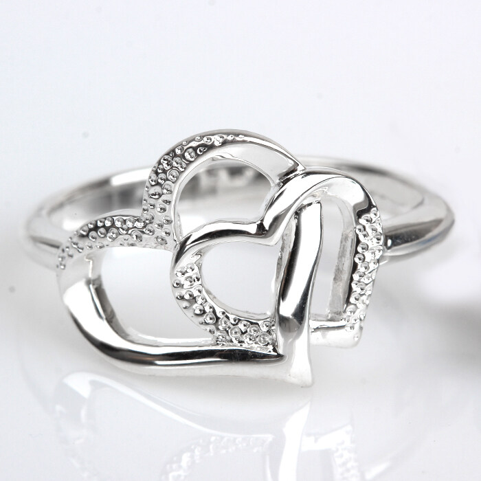 925 Sterling Silver Double Heart Ring
