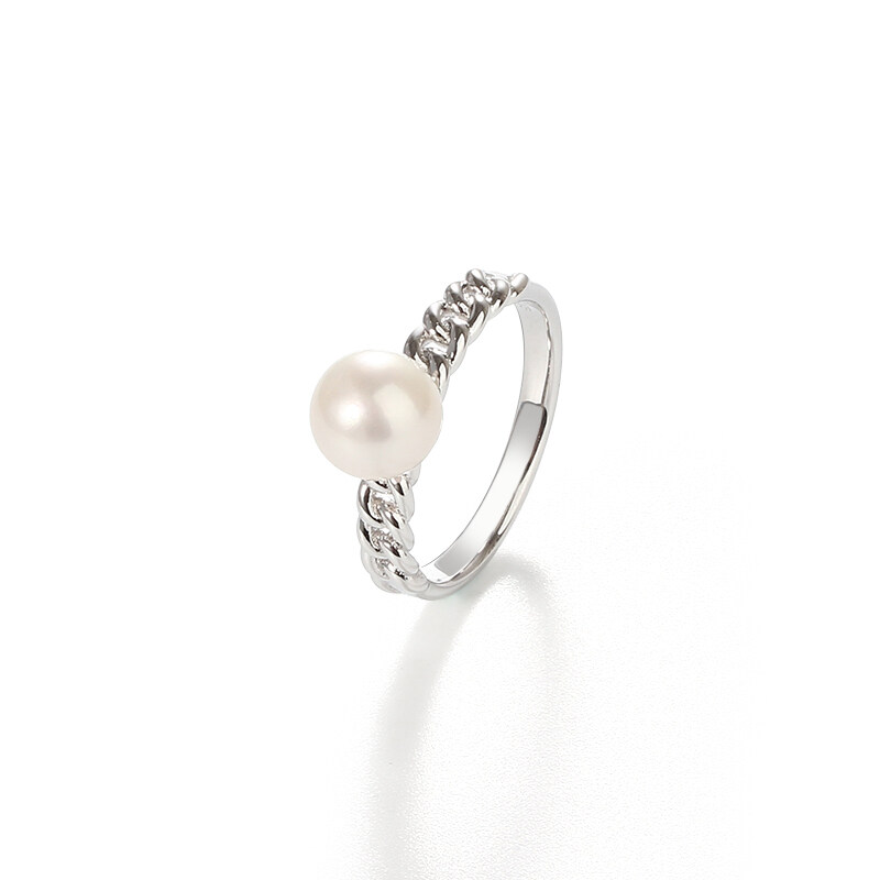 925 Sterling Silver Chain Pattern Pearl Ring