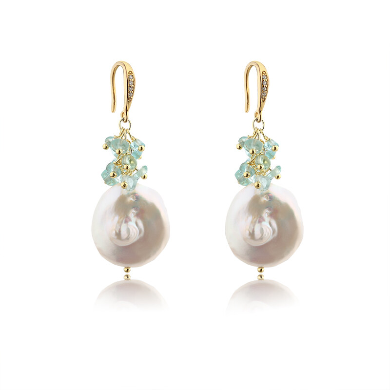 925 Sterling Silver Baroque Pearl & GemsStone Earrings
