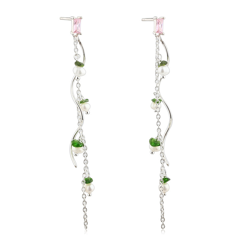 925 Sterling Silver Pearl & Gems Stone Earrings