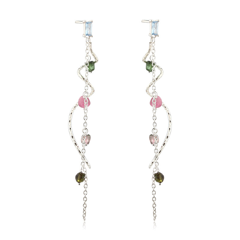 925 Sterling Silver Pearl & Gems Stone Earrings