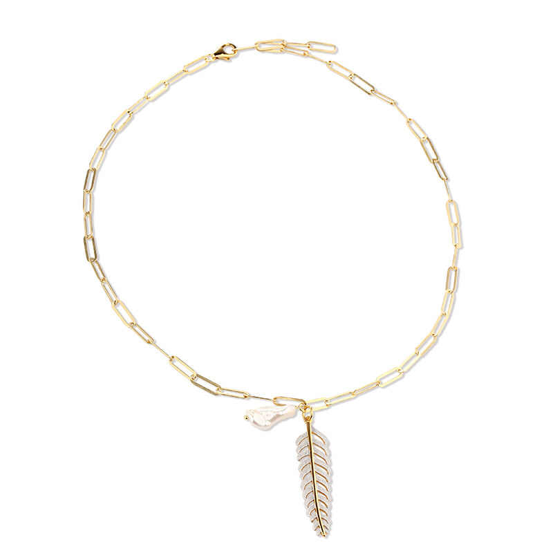 925 Sterling Silver Pearl & Leaf Long Necklace