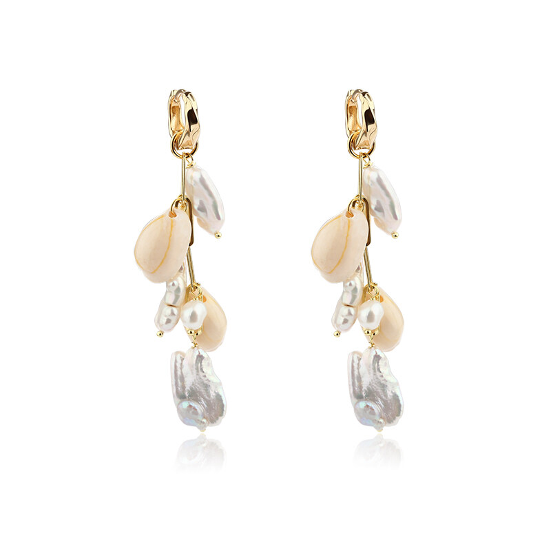 925 Sterling Silver Shell & Baroque Pearl Huggie Earrings