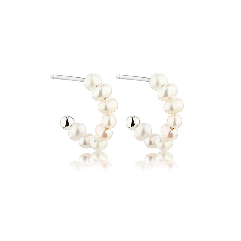 925 Sterling Silver Pearl Earrings Hoop