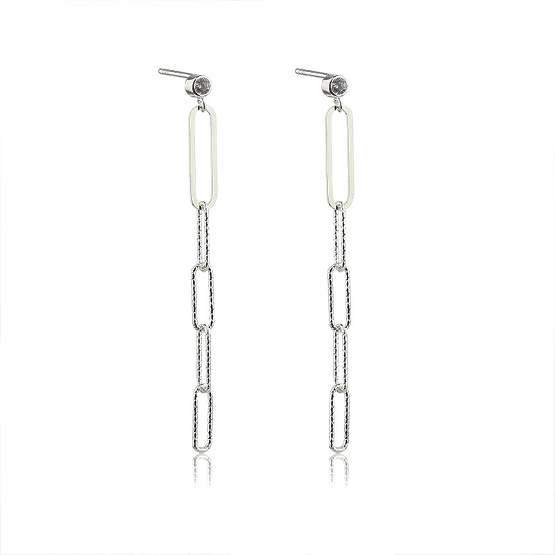 925 Sterling Silver Long Link Chain Earrings Studs