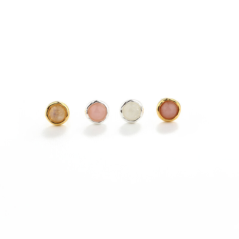 925 Sterling Silver Round Gemstone Earrings Studs