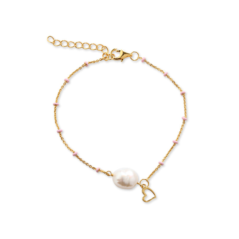 925 Sterling Silver Enamel Baroque Pearl Bracelet