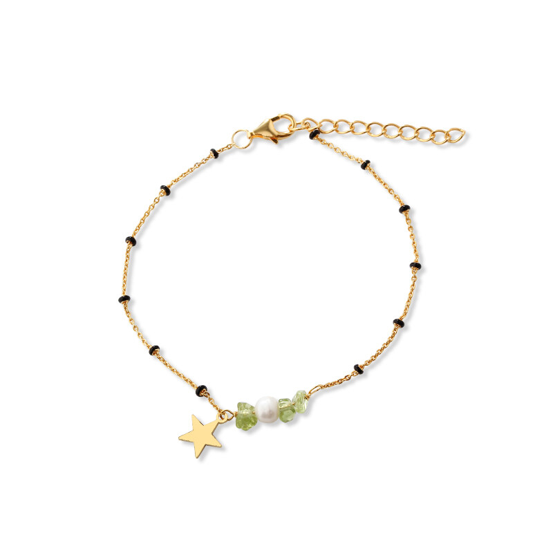 925 Sterling Silver Enamel Peridot and Pearl Bracelet