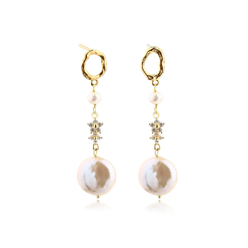 925 Sterling Silver CZ & Baroque Pearl Earring Studs