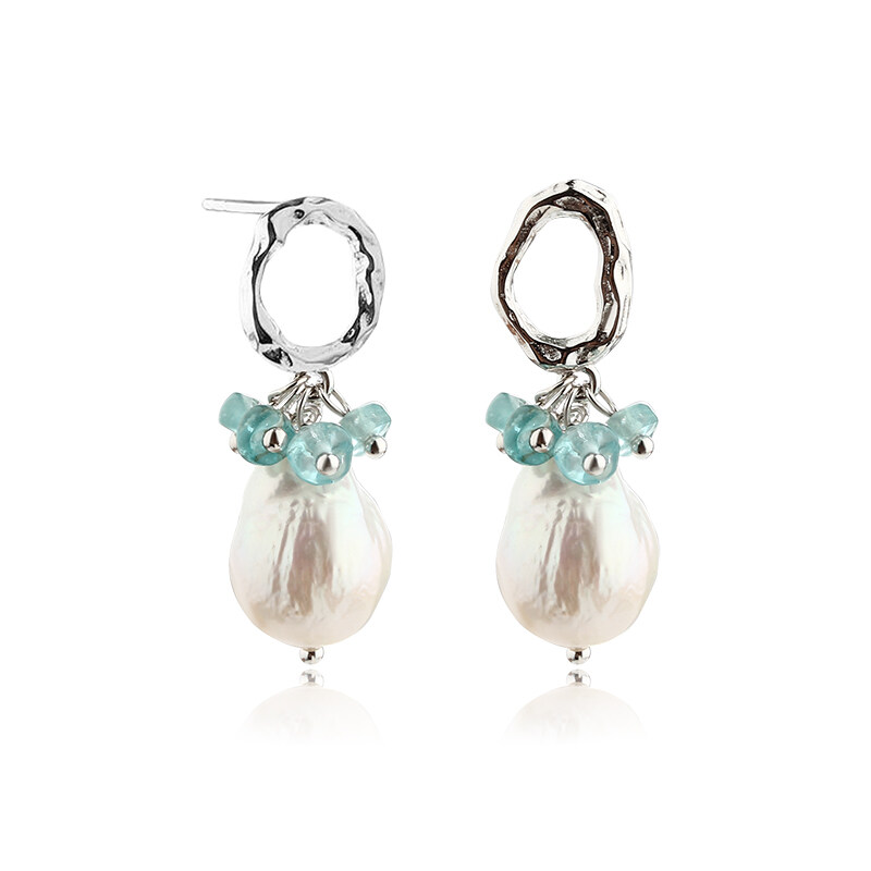 925 Sterling Silver Gemstone & Baroque Pearl Earring Studs