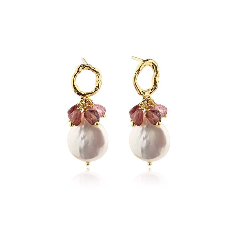 925 Sterling Silver Gemstone & Baroque Pearl Earring Studs