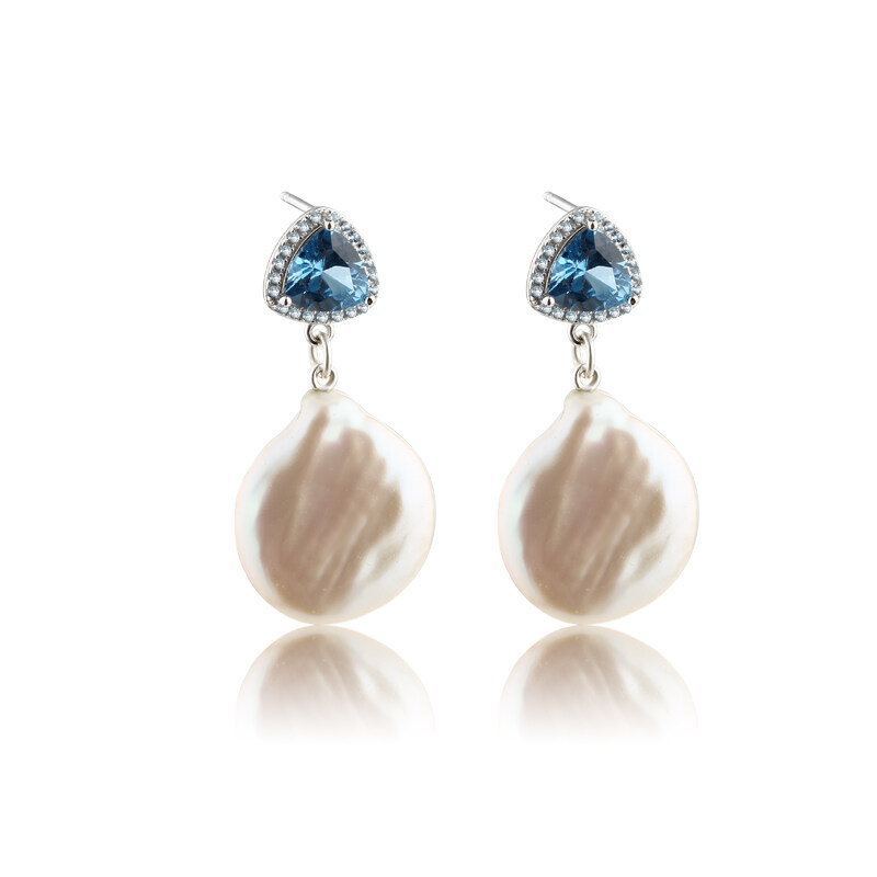 925 Sterling Silver CZ & Baroque Pearl Earring Studs