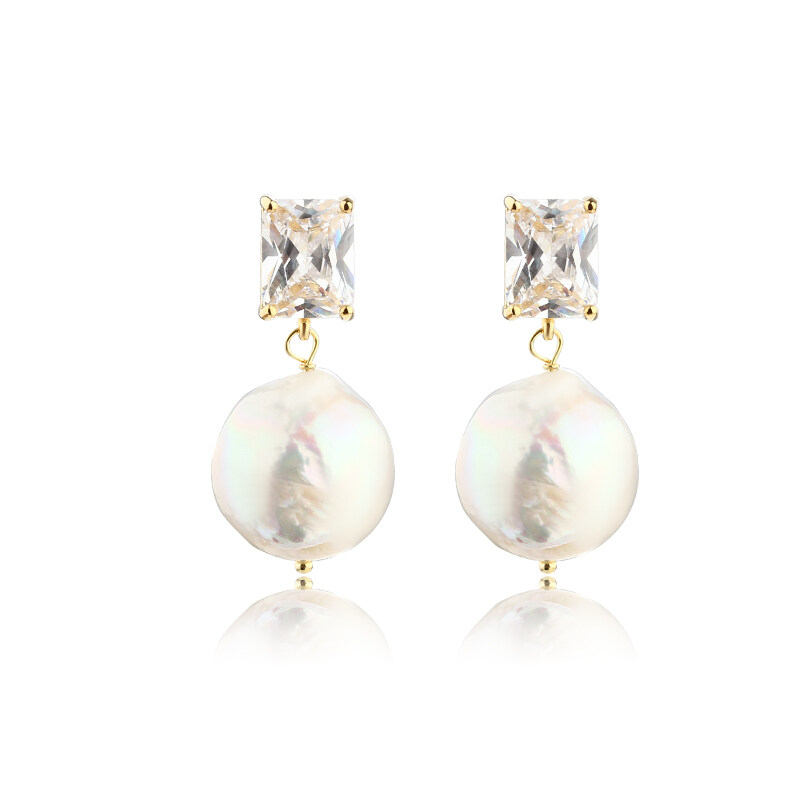 925 Sterling Silver CZ & Baroque Pearl Earring Studs