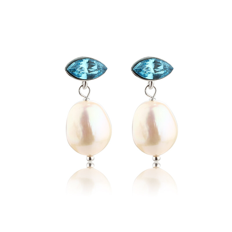 925 Sterling Silver Crystal & Baroque Pearl Earring Studs