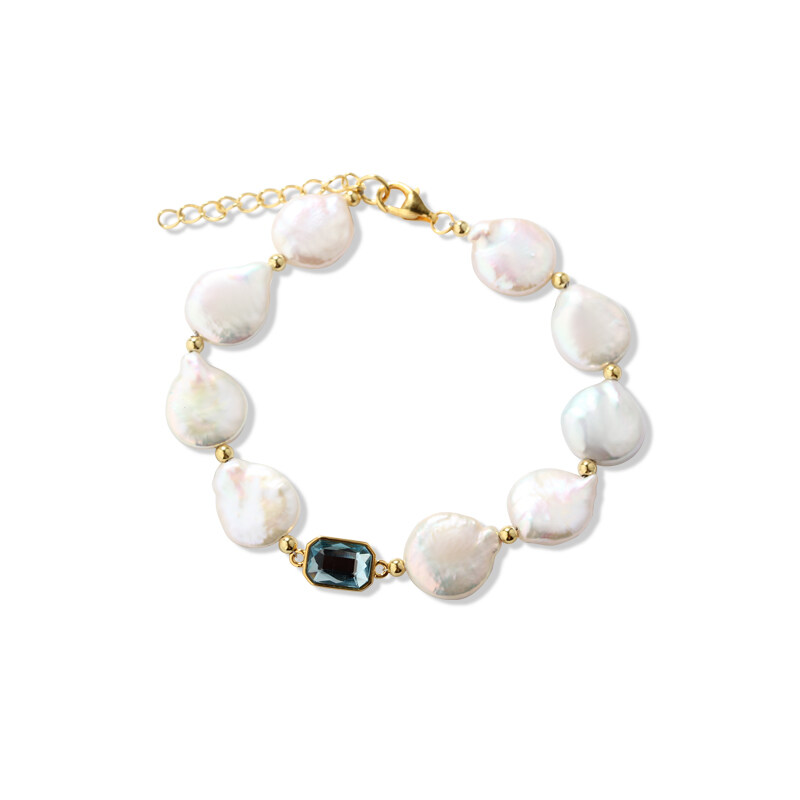 925 Sterling Silver Crystal & Baroque Pearl Bracelet